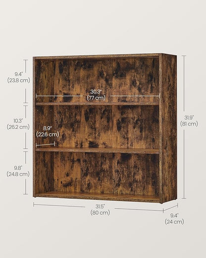 VASAGLE Bookshelf, 31.5 Inches Wide, 3-Tier Open Bookcase with Adjustable Storage Shelves, Floor Standing Unit, Rustic Brown ULBC173X01