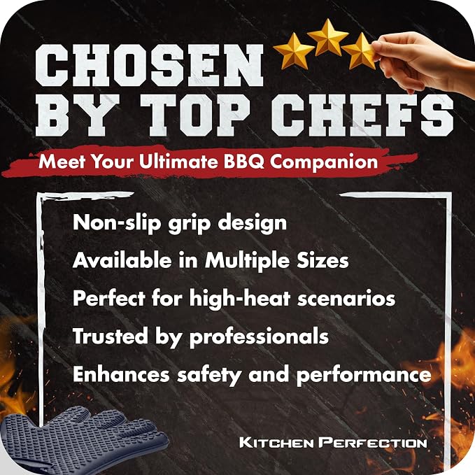 KITCHEN PERFECTION S Silicone Smoker BBQ Gloves - Heat Resistant Oven Mitts | Waterproof, 5-Finger Design For A Better Grip, for Pitmasters, Meat Smoking, Grilling, Cooking, Frying Turkey | Grill Gift