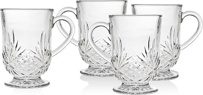 Godinger Coffee Mugs, Tea or Hot Water Glass Cups - Dublin Collection, Set of 4, 10 fluid ounces