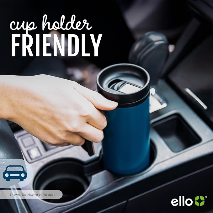 Ello Magnet 18oz Vacuum Insulated Stainless Steel Travel Mug with Side Handle and Leak-Proof Slider Lid and Built-in Coaster, Keeps Hot for 5 Hours, Perfect for Coffee or Tea, BPA-Free