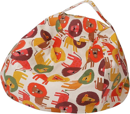 Colorful House Stuffed Animal Storage Bean Bag Chair Cover for Kids Stuffable Zipper Beanbag for Organizing Children Toys Large Canvas(38'',Lion)
