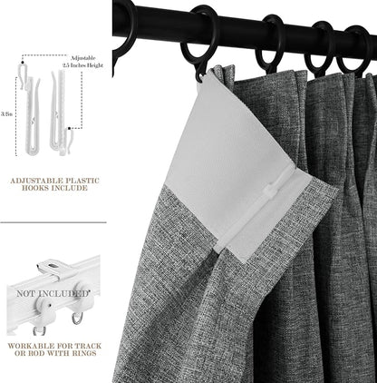 Full Blackout Privacy Curtains, 240 Inch Extra Wide Linen Blend Drapes, Pinch Pleat Window Drapery for Room Divider Storage/Space Room Separation, 1 Panel, W 240" x L 108", Mid Grey