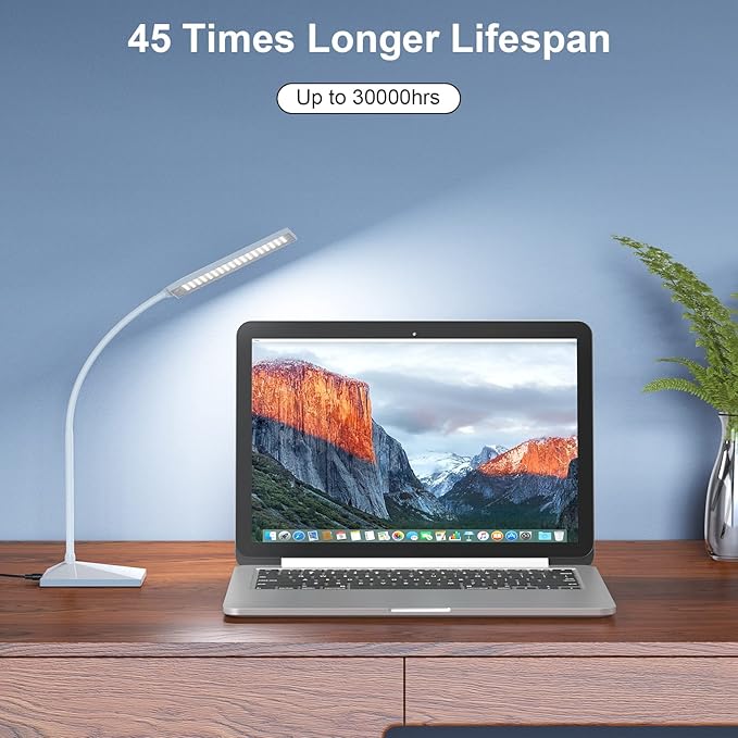 LED Desk Lamp Eye-Caring Table Lamps with USB Charging Port,7 Brightness Levels & 5 Color Modes,Touch Control and Memory Function, Flexible Gooseneck Reading Lamp for Home Office, White
