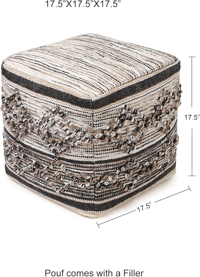 REDEARTH · Tufted Pouf Ottoman with Filler Textured Storage Cube Bean Bag Pouffe Footrest for Indoor; 100% Cotton (17.5"X17.5"X17.5", Black Jasper)