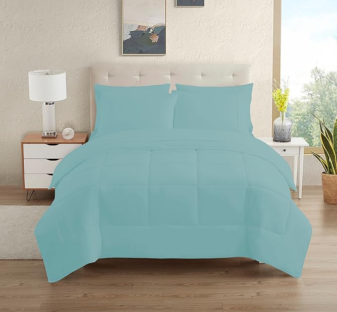 Dorm Room Essentials College Bedding Comforter Set 5 Piece Twin Size Bed in a Bag for College Students Boys and Girls, Twin, Misty Blue