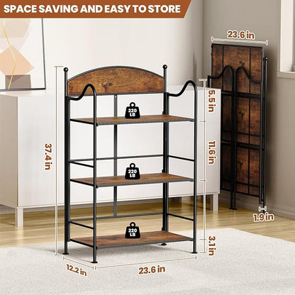 Folding Bookshelf No Assembly, 3 Shelf Black Folding Bookcase,Industrial Small Metal Corner Display Book Shelf with Storage Shelves for Bedroom,Living Room, Home Office Organization