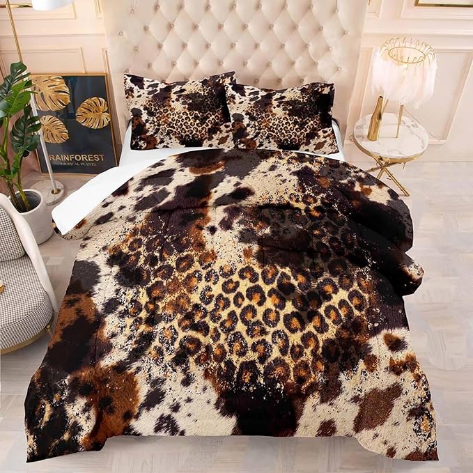 Tailor Shop Cow Print Comforter Sets for Boys Kids Teens,Leopard Comforter Set Queen Size Cow Print Bedding Sets,Leopard Print Comforter with 1 Comforter 2 Pillowcase…