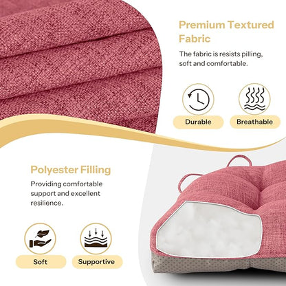 Non Slip Chair Cushions for Dining Chairs Set of 4 Kitchen Chair Cushions 18"x18"x3" Turfted Chair Pads Comfortable and Soft Seat Cushion with Ties (Pink)