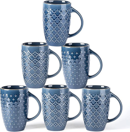 AmorArc Large Coffee Mugs Set of 6, 20oz Tall Coffee Mugs Set | with Texture Patterns for Cappuccino, Latte,Hot Cocoa, Dishwasher & Microwave Safe-Moonlight Blue
