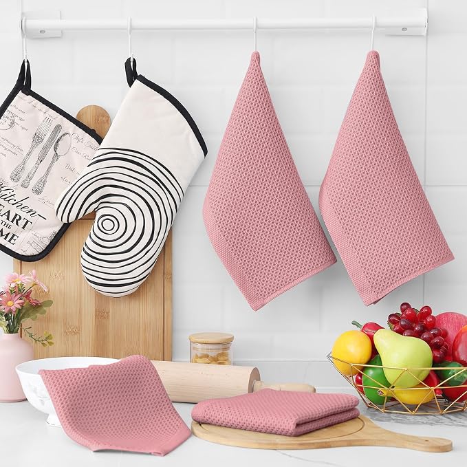 Homaxy 100% Cotton Waffle Weave Kitchen Dish Cloths 12-Pack, Dried Rose | 12 x 12 Inches, Ultra Soft Absorbent Dish Towels, Quick Drying Dish Rags with Hanging Loop