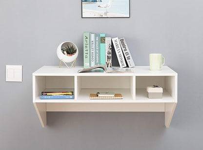 Wall Mounted Office Computer Desk with Three Compartments, White