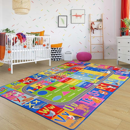 Kids Rugs For Playroom, ABC Alphabet Numbers Classroom Rug, 3x5 Feet Educational Learning and Fun Playroom Rug, Non Slip Nursery Rug, Kids Play Mat for Kids Room, Toddler Classroom and Bedroom