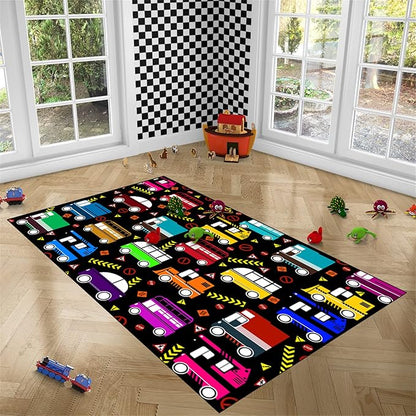 Car Play Mat Kids Rugs for Playroom Car Track Rug Kids Mat Construction Play Mat Car Play Rug Car Carpet for Kids Carpet for Bedroom Truck Rugs for Boys Room,Black 5'×7'