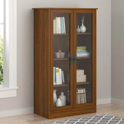 Ameriwood Home Quinton Point 4 shelves Bookcase with Glass Doors, Inspire Cherry