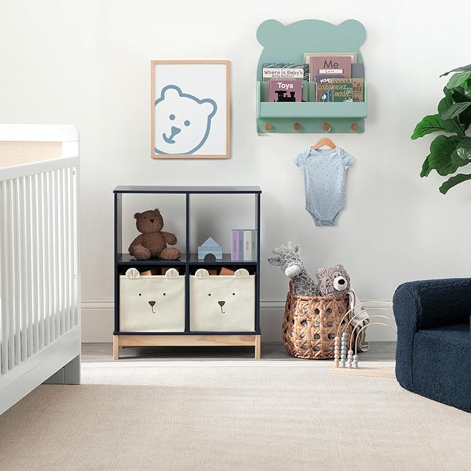 Delta Children babyGap Tate 4-in-1 Convertible Crib + Brannan Bear Bookcase with Bins + Brannan Bear Wall Shelf with 4 Hooks, Navy/Natural (Bundle)