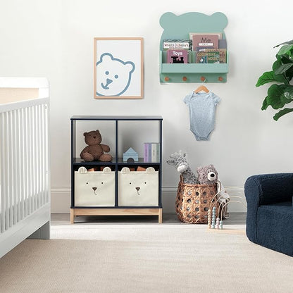 Delta Children babyGap Tate 4-in-1 Convertible Crib + Brannan Bear Bookcase with Bins + Brannan Bear Wall Shelf with 4 Hooks, Navy/Natural (Bundle)