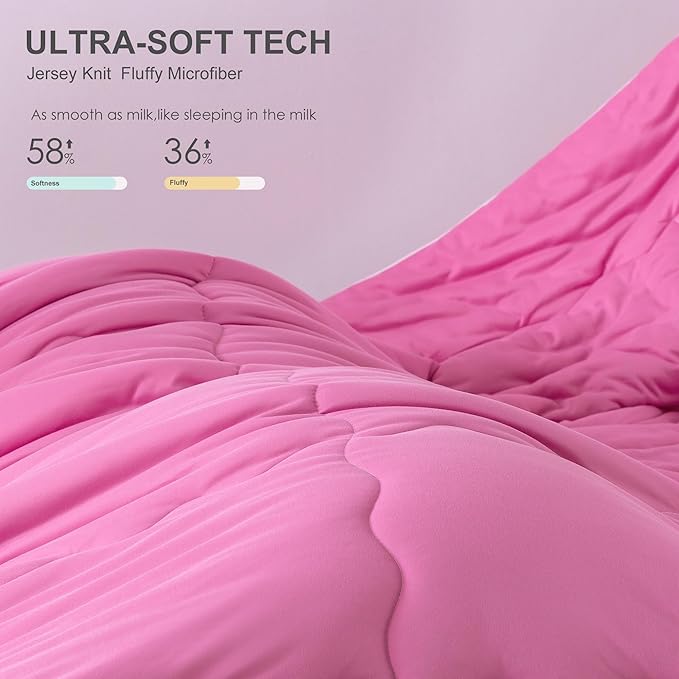 COTTEBED Softness Comforter Set KING Size Bed, Jersey Knit T-Shirt Feel Ultra-Soft Breathable Comy Cozy Lightweight Bedding Down Blanket Pillowsham Women Girl All Season, California/Cal King Rose Pink
