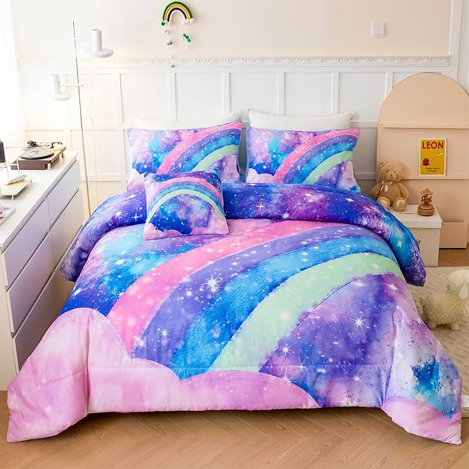 Tie Dye Comforter Girls Twin Comforter Set, 6 Pieces Colorful Rainbow Bed in A Bag, Pastel Gradient Galaxy Bedding Sets with Sheets, Comforter and Pillowcases for Teens Kids