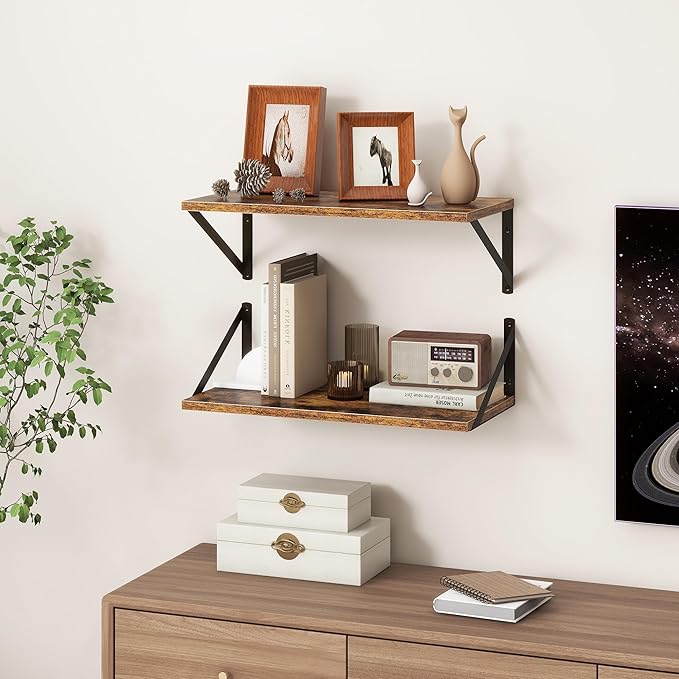 Fun Memories 20 Inch Floating Shelves, Deep Wall Shelves for Kitchen, 20 x 10 Floating Shelf for Living Room, Bedroom, Farmhouse Floating Shelves for Home Decor Storage, Rustic Brown, Set of 2