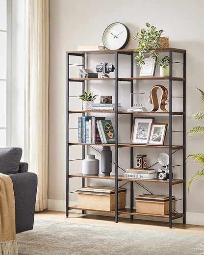 VASAGLE 6-Tier Tall Bookshelf, Bookcase, Large Metal Shelf, 11.8 x 47.2 x 67.9 Inches, for Living Room, Kitchen, Pantry, Study, Home Office, Rustic Brown and Black ULLS114B01