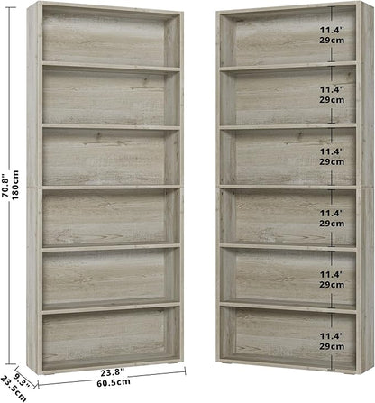IRONCK Bookshelves and Bookcases Set of 2 Floor Standing 6 Tier Display Storage Shelves 70in Tall Bookcase Home Decor Furniture for Home Office, Living Room