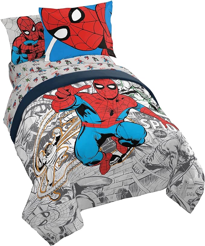 Marvel Spiderman Spidey VS 7 Piece Full Size Bed Set - includes Comforter & Sheet Set Bedding - Super Soft Fade Resistant Microfiber (Official Product)