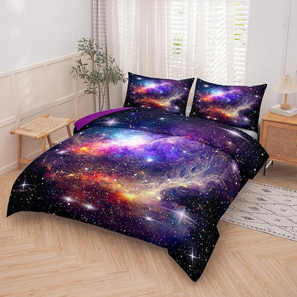 Tailor Shop Galaxy Comforter Space Kids Bedding Set Full Size, Purple Comforter for Girls with 2 Pillowcase