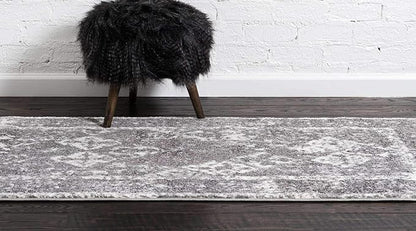 Unique Loom Rosso Collection Vintage, Traditional, Bohemian, Geometric, Distressed, Southwestern Area Rug (2' 7 x 10' 0 Runner, Gray/Ivory)