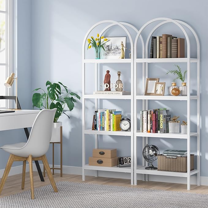 Tribesigns 4-Tier Open Bookshelf, 70.8" Industrial Wood Bookcase Storage Shelves with Metal Frame, Freestanding Display Rack Tall Shelving Unit for Office, Bedroom, Living Room (White, 1PC)