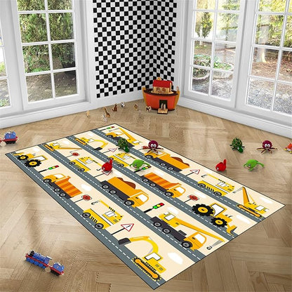 Construction Rug Car Rug Construction Rugs for Boys Room Cartoon Truck Area Rug Construction Play Mat Car Rug for Boys Room Construction Decor for Boys Room 3'×4'