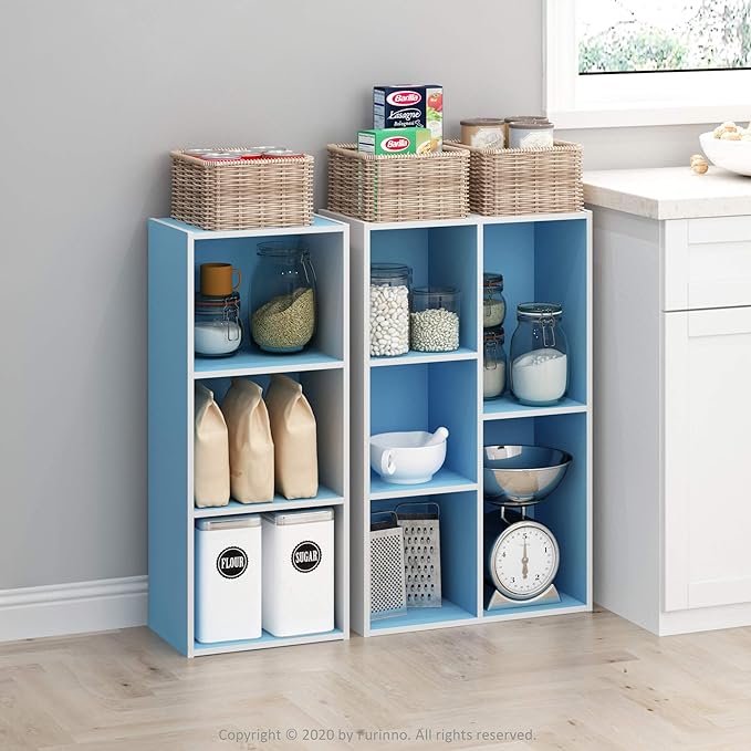 Furinno 3-Tier Open Shelf Bookcase, White/Light Blue 11003WH/LBL