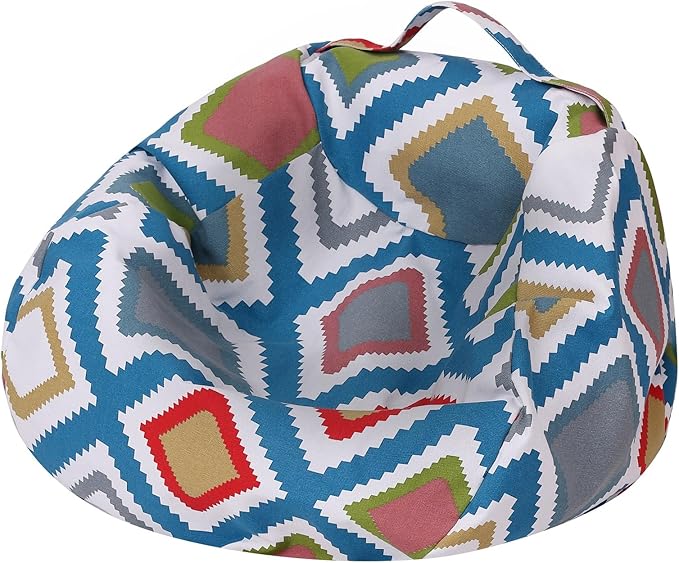 Colorful House Stuffed Animal Storage Bean Bag Chair Cover for Kids Stuffable Zipper Beanbag for Organizing Children Toys Large Canvas(26'',Square Pattern)