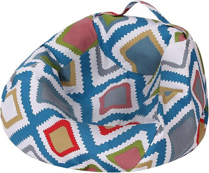 Colorful House Stuffed Animal Storage Bean Bag Chair Cover for Kids Stuffable Zipper Beanbag for Organizing Children Toys Large Canvas(26'',Square Pattern)