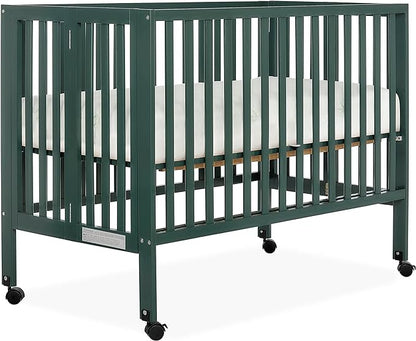Quinn Full-Size Folding Crib in Olive, Removeable Wheels, Modern Nursey, Adjustable Mattress Support, Portable Crib, Patented Folding System