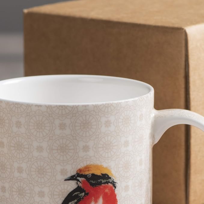 Maison d' Hermine Coffee Mug with Handles Tea Cups (15 Ounce, Pack of 1) | Fine Bone China Coffee Mugs for Hot Beverages Cappuccino Latte Home Restaurant Spring Summer -Birdies on Wire - Nuthatch