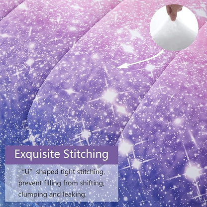 Purple Glitter Comforter Set Twin Size for Girls, Sparkle Galaxy Twinkle Starlight Comforter for Twin(2-Piece)