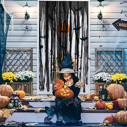 Sfcddtlg 4 Pcs Halloween Black Doorway Curtain- 65 x 39 Inch Creepy Door Curtain Decorations- Scary Spooky Cloth for Halloween Party Haunted House Decoration