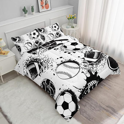 Axolotl Ball Sports Comforter Set Full,Football Soccer Bedding Set,Football Baseball Game Comforter Set,Baseball Comforter Set,Hip Hop Graffiti Artwork Bedding for Boys Kids Men,1 Quilt 2 Pillowcases