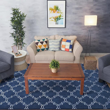 Chicrug Shag Geometric Modern Area Rug for Bedroom, 6x9 Feet Memory Foam Indoor Carpet, Fluffy Rug for Living Room Bedside Room Decor for Family Girls Kids Nursery Play Mat, Navy/White