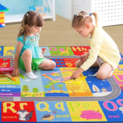 Kids Rugs For Playroom, ABC Alphabet Numbers Classroom Rug, 3x5 Feet Educational Learning and Fun Playroom Rug, Non Slip Nursery Rug, Kids Play Mat for Kids Room, Toddler Classroom and Bedroom