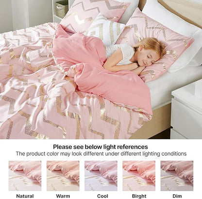 Codi Twin Comforter Set for Girls - Cute Pink Bedding Sets for Twin Size Bed - 3 Piece Set for Teen Girl - includes 1 Rose Gold Comforter, 1 Decorative Pillow, 2 Pillow Cases - All Seasons Warm