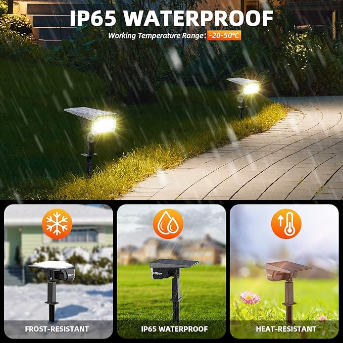 3 Brightness Modes Solar Outdoor Lights, 360 Degree Adjustable Lighting Angle with 40 LED's, Spotlights Outdoor Waterproof Auto On or Off Solar Garden Lights 8 Pack
