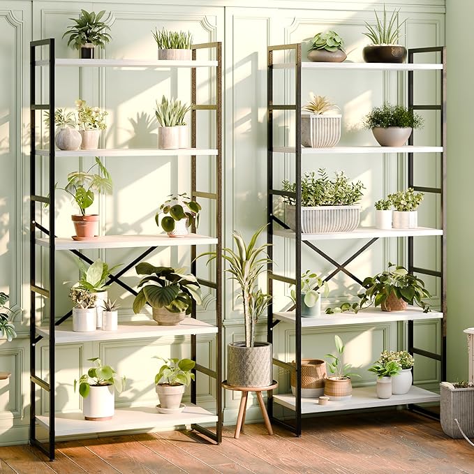 Shintenchi 5 Tiers Bookshelf, Classically Tall Bookcase Shelf,Industrial Book Rack,Modern Book Holder in Bedroom/Living Room/Office, Storage Rack Shelves for Books/Movies,11.8" Dx23.6 Wx62.2 H,White