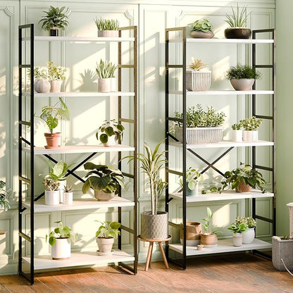Shintenchi 5 Tiers Bookshelf, Classically Tall Bookcase Shelf,Industrial Book Rack,Modern Book Holder in Bedroom/Living Room/Office, Storage Rack Shelves for Books/Movies,11.8" Dx23.6 Wx62.2 H,White