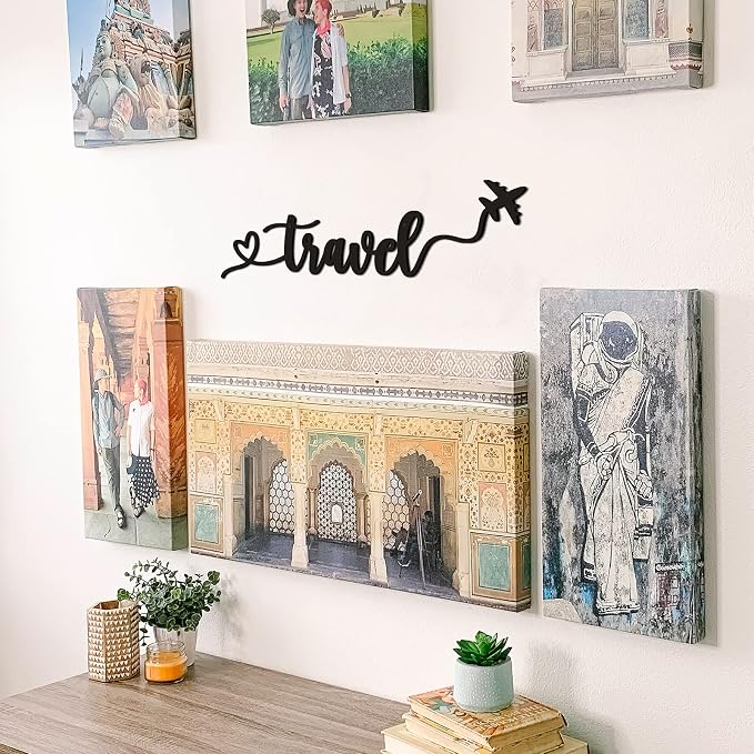 Qmetalart Travel Decor Metal Wall Art Backdrop Decoration Sign Word Hanging for Home Living Room Bedroom Office Housewarming Gift for Travel Lover