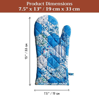 Maison d'Hermine Oven Gloves 100% Cotton Oven Mitt (7" x 13", Pack of 1) | With Loop Heat Resistant BBQ Cooking Gloves Baking Grilling Kitchen Handling Hot Pans Spring Summer - Summer Blues