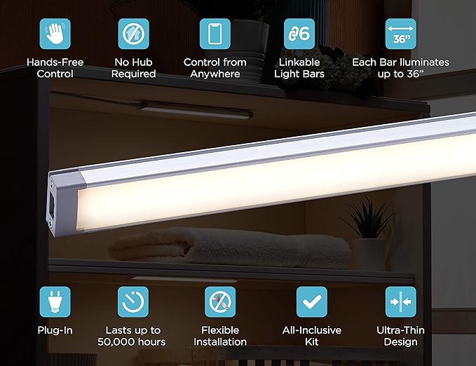 BLACK+DECKER Works with Alexa Smart Under Cabinet Lighting Kit, Adjustable LEDs, (6) 9" Bars, White