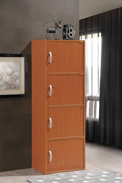 HODEDAH IMPORT 4-Shelf Bookcase Cabinet, Cherry