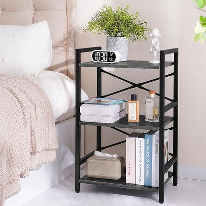 Yoobure Bookshelf Small Book Shelf, Solid Industrial 3 Tier Shelf Bookcase, Short Book Case for Bedroom, Living Room, Office Home, Small Spaces, Charcoal Gray