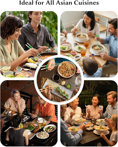 5 Pairs Reusable Training Chopsticks Set, Chopsticks Helpers Set for Beginner, 9.45 Inch Dishwasher Safe Fiberglass Japanese Chop sticks, Non-Slip, Easy to Use